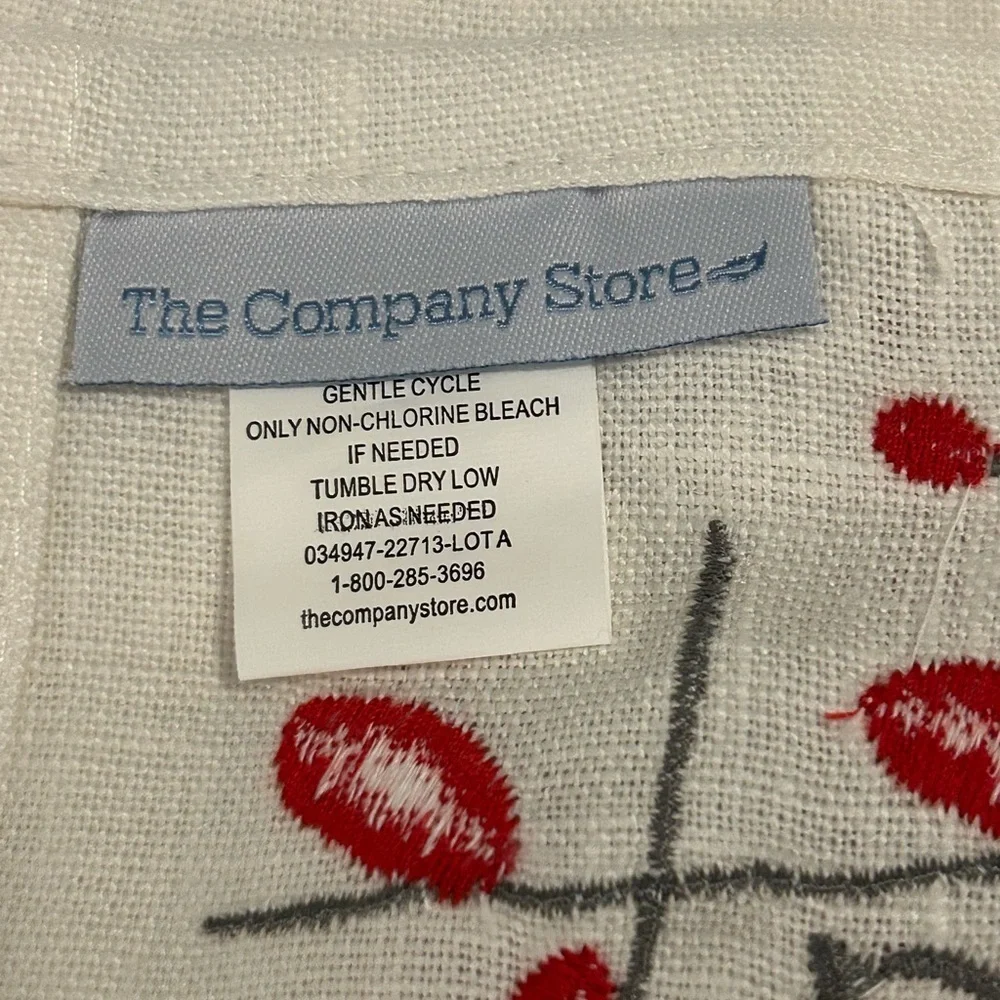 The Company Store Linen Napkins with Red and gray Embroidery